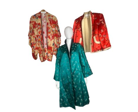 A c1960s chinese silk brocade reversible jacket with a shearling style lining, S, an early to mid 20th century child's kimono