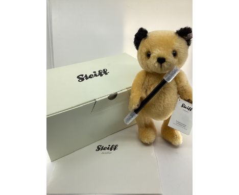 Steiff German boxed Sooty Bear 664137 white tag &nbsp;26cm toy in box and bag with wand.-unused Vintage toy( 1 boxed bear wit