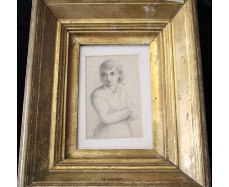 After John Constable Portait of a young boy standing half length with arms folded 13.5 x 8cm