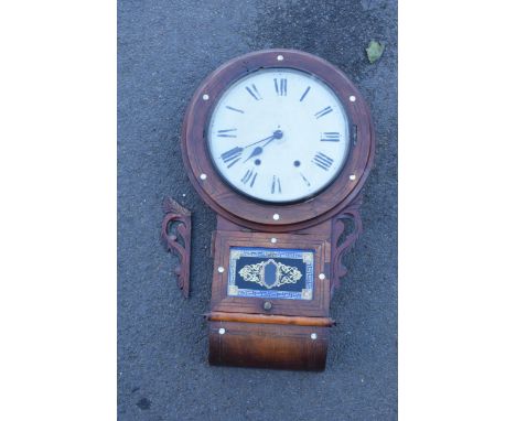 A Jerome and Co Anglo-American 8 day clock with mother of pearl inlay. Untested. Requires some attention. 70cm tall. 