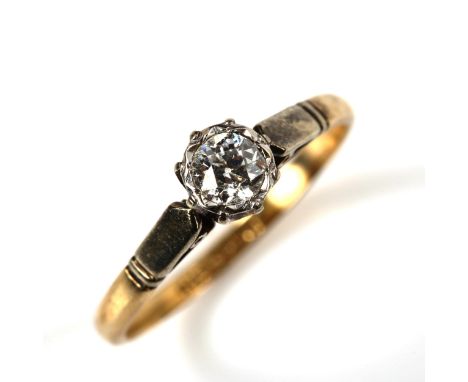 A 9ct gold 0.23ct solitaire diamond ring, illusion set with platinum tops and old European-cut diamond, size K, 1.4gNo damage