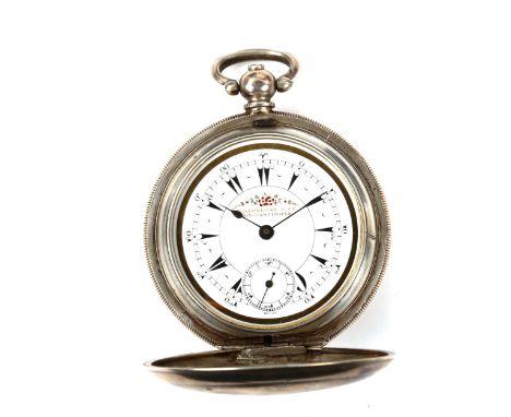 A Turkish silver full hunter key-wind pocket watch, by K Serkisoff & Co of Constantinople, white enamel dial with arrowhead h