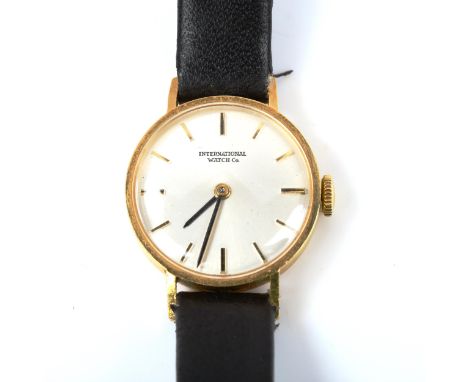 INTERNATIONAL WATCH CO (IWC) - a lady's 18ct gold mechanical wristwatch, circa 1967, silvered dial with gilt baton hour marke