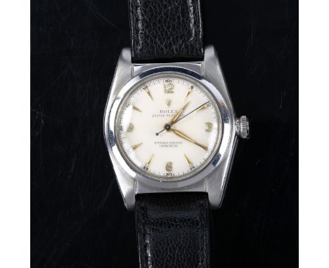 ROLEX - a Vintage stainless steel 'Bubbleback' Oyster perpetual automatic wristwatch, ref. 2940, circa 1940s, silvered dial w