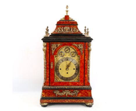 A large brass-mounted faux tortoiseshell chiming bracket clock, gilt-brass dome-top dial with silvered chapter ring, Roman nu