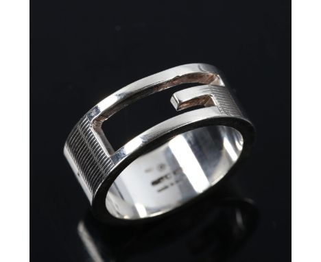 GUCCI - a modern sterling silver G band ring, band width 8mm, size N, 7.9gNo damage or repairs, only light surface wear, mark