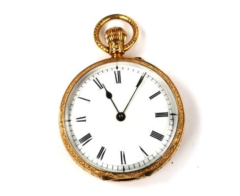 A 19th century 18ct gold open-face keyless-wind pocket watch, by John Forrest, white enamel dial with Roman numeral hour mark