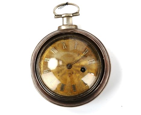 An early 19th century silver pair-cased, key-wind pocket watch, by B Barnett of Hereford, gilded engine turned dial with appl