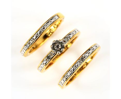 A 3-piece diamond engagement bridal ring set, each band width 3.6mm, all size L, 6.9g total (3)No damage or repairs, all ston