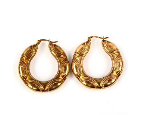 A pair of 9ct gold Creole hoop earrings, earring height 33.3mm, 5.3gNo damage or repairs, only light surface wear, fittings w