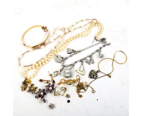 Various jewellery, including bangle, pearl necklace, watch etcLot sold as seen unless specific item(s) requested 