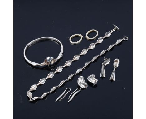 Various Danish silver jewellery, including necklace, bangle, earrings etc, makers include Hermann Siersbol and Gifa, necklace
