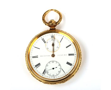 A 19th century 18ct gold open-face key-wind pocket watch, by William Webb of London, no. 8849, white enamel dial with Roman n