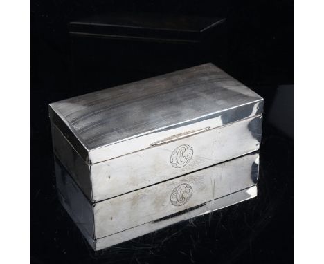 From AGATHA CHRISTIE ESTATE - a George V silver rectangular cigarette box, engine turned lid with engraved AC monogram on fro