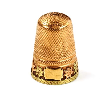 A Victorian unmarked two-colour gold thimble, height 22.1mm, 4.2gNo damage or repairs, only light surface wear, unmarked 