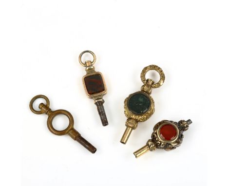 4 Antique pocket watch keys, including hardstone examples (4)Lot sold as seen unless specific item(s) requested 