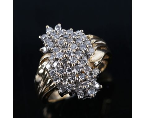 A modern 9ct gold diamond cluster dress ring, set with modern round brilliant-cut diamonds, setting height 20.6mm, size K, 5.