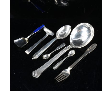 Various Danish silver flatware, maker's include Georg Jensen and Evald NielsenNo damage or repairs, only light surface wear 