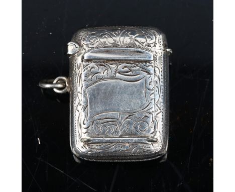 An Edwardian novelty silver combination Vesta/stamp box, allover engraved foliate decoration with gilt interior, by Joseph Gl