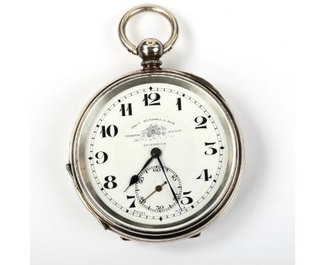 A silver-cased open-face key-wind pocket watch, by Thomas Russell & Son of Liverpool, white enamel dial with Arabic numerals,