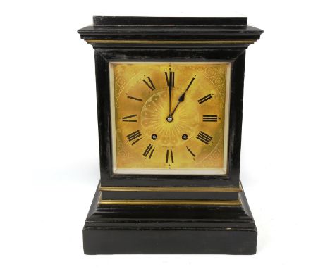 LUND & BLOCKLEY OF LONDON - a 19th century ebonised 8-day bracket clock, square 8" brass dial with Roman numeral hour markers