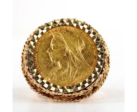 A Victoria 1896 gold full sovereign coin, in 9ct gold ring mount, size R, 14.7g 