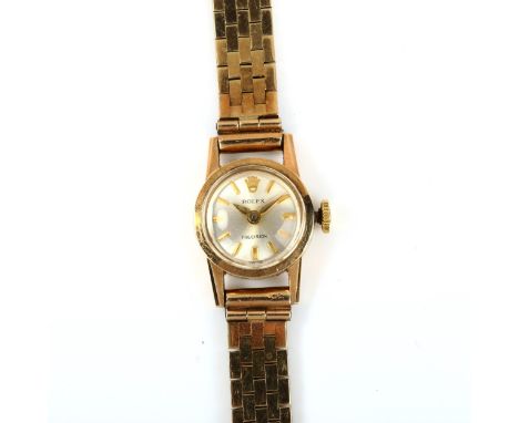 ROLEX - a lady's 9ct gold precision mechanical bracelet watch, circa 1961, silvered dial with gilt baton hour markers and 9ct