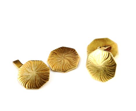 A pair of 14ct gold octagonal cufflinks, panel width 15.3mm, 13g (1 A/F)1 cufflink panel is broken otherwise only general sur