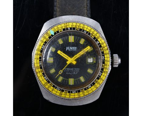 JENNY - a Vintage stainless steel Caribbean 1500 mechanical diver's automatic wristwatch, ref. 708, circa 1970s, black dial w