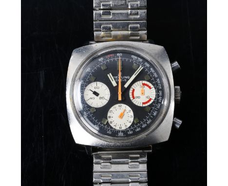 BREITLING - a stainless steel Top Time mechanical chronograph wristwatch, ref. 814, circa 1960s, reverse panda dial with bato