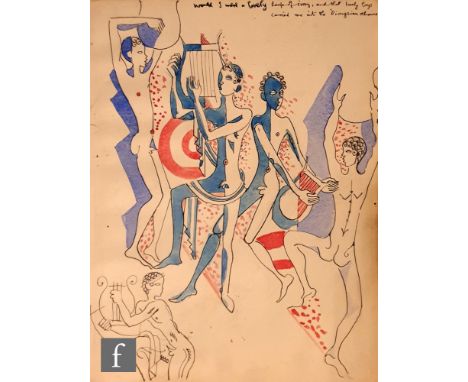 Albert Wainwright (1898-1943) - A 1930s pen, ink and watercolour wash depicting abstract male nudes showing in classical pose