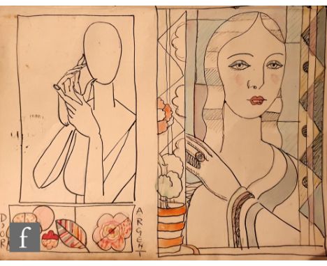 Albert Wainwright (1898-1943) - 'Dior Argent', depicting a fashionable young lady against an abstract Art Deco background, wi