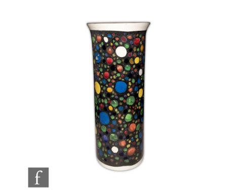 Albert Wainwright - Castleford Peasant Pottery - A sleeve form vase circa 1919, hand painted with multicoloured spots over a 