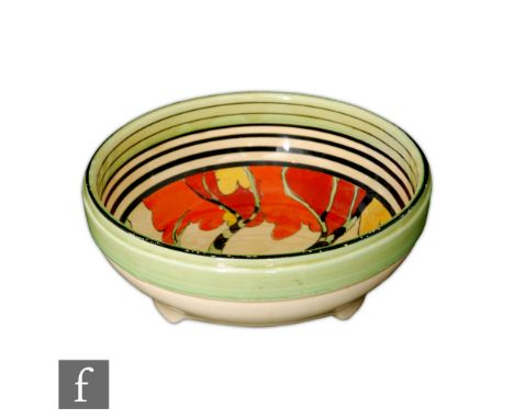 Clarice Cliff - Honolulu - A 357 three footed bowl circa 1933, hand painted with a stylised tree with red, orange and yellow 