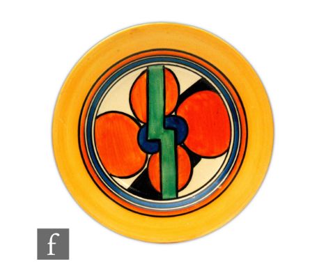 Clarice Cliff - Picasso Flower&nbsp; A circular side plate circa 1929 hand painted with a stylised flower with banded border,