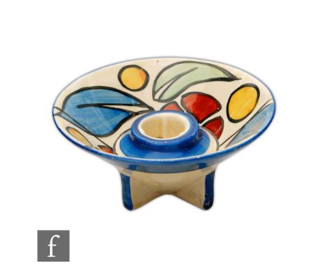 Clarice Cliff - Propeller - A Conical shape candlestick circa 1930 hand painted with stylised flowers and foliage, Bizarre ma