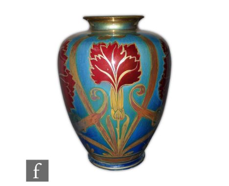 Gordon Forsyth - Pilkingtons Royal Lancastrian - An early 20th Century lustre vase of shouldered form decorated with red hand