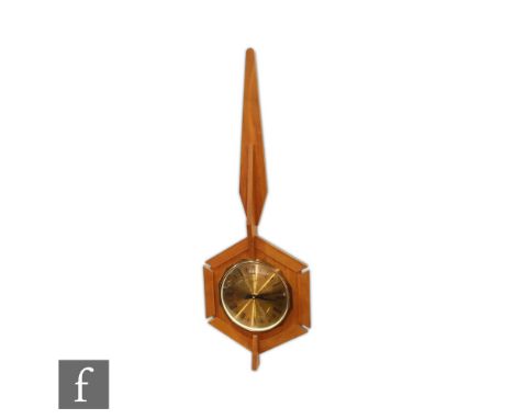 Anstey &amp; Wilson - A 1960s wall clock with a central dial within a hexagonal teak frame with spire form detail above, sign