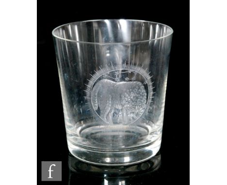 Vera Liskova - J &amp; L Lobmeyr - A clear crystal Zodiac tumbler of cylindrical form engraved with a circular roundel for Ar