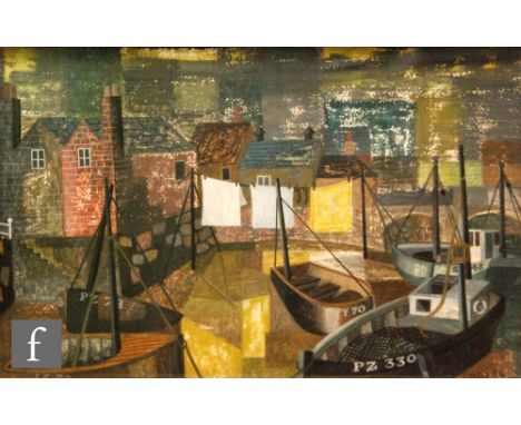 S. K. Leslie (Mid 20th Century) - 'A Cornish Harbour', gouache, signed and dated '56, bears label verso bearing artist's addr