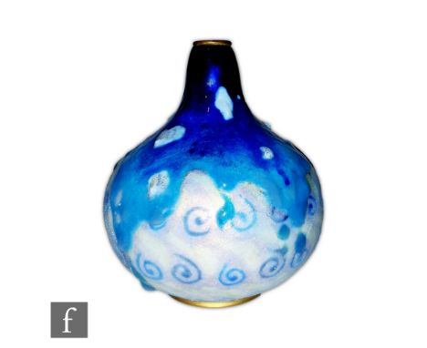 Jules Sarlandie - Limoges - A 1920s Art Deco vase of spherical form with a tapered collar neck, decorated with a graduated ru