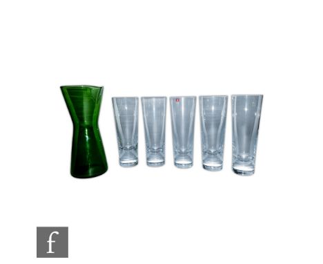 Iittala - Kaj Franck - A Kartio range pitcher of simple waisted form in green, height 22cm, together with five Aarne range be