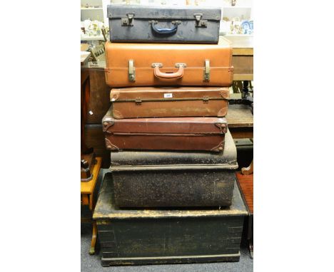 Vintage Luggage -  a large metal wooden trunk, carrying handles; others etc