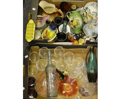 Ceramics and Glass - carnival glass basket; ruby glass tea lights; Paris cafe wine glasses; ceramics; etc (2 boxes)