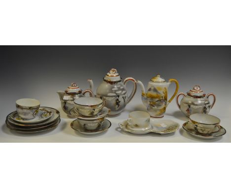 Oriental Teawares - a Japanese eggshell part tea service; a Japanese Samurai porcelain coffee pot. wicker handle; a Noritake 