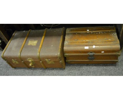 Vintage Luggage - a steam trunk with wooden runners; a metal travel trunk (2)