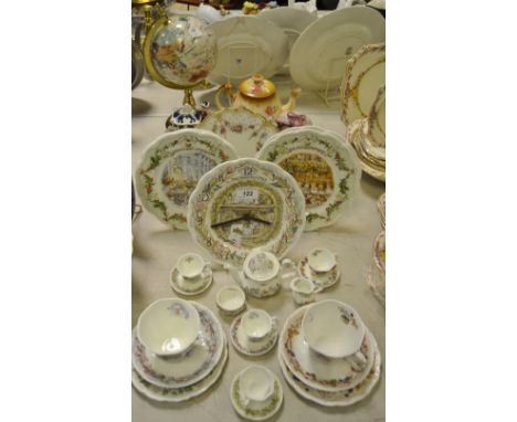 Ceramics - Brambly Hedge clock;  teacups, saucers;  plates;  Royal Crown Derby Antoinette plate;  German Coach and Four;  dec