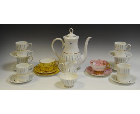 A Ridgeway Caprice pattern coffee set for six; two Coalport cups and saucers