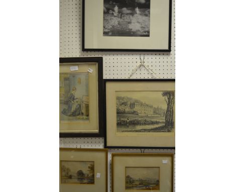 Pictures and Prints -Ilkley, Yorkshire, watercolour, another, dated 1848; Chatsworth House Lithograph, etc (5)