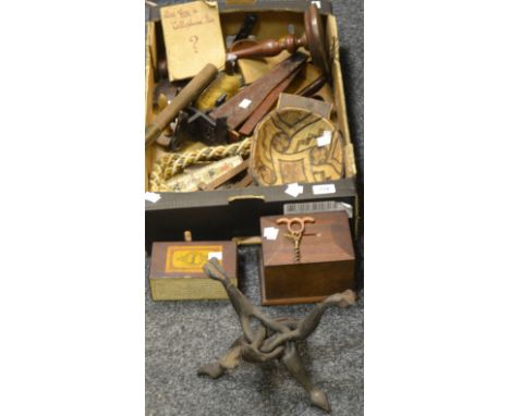 Boxes and Objects - a silver backed clothes brush, hallmarked, early 20th century; a silver and tortoiseshell pot lid; a maho